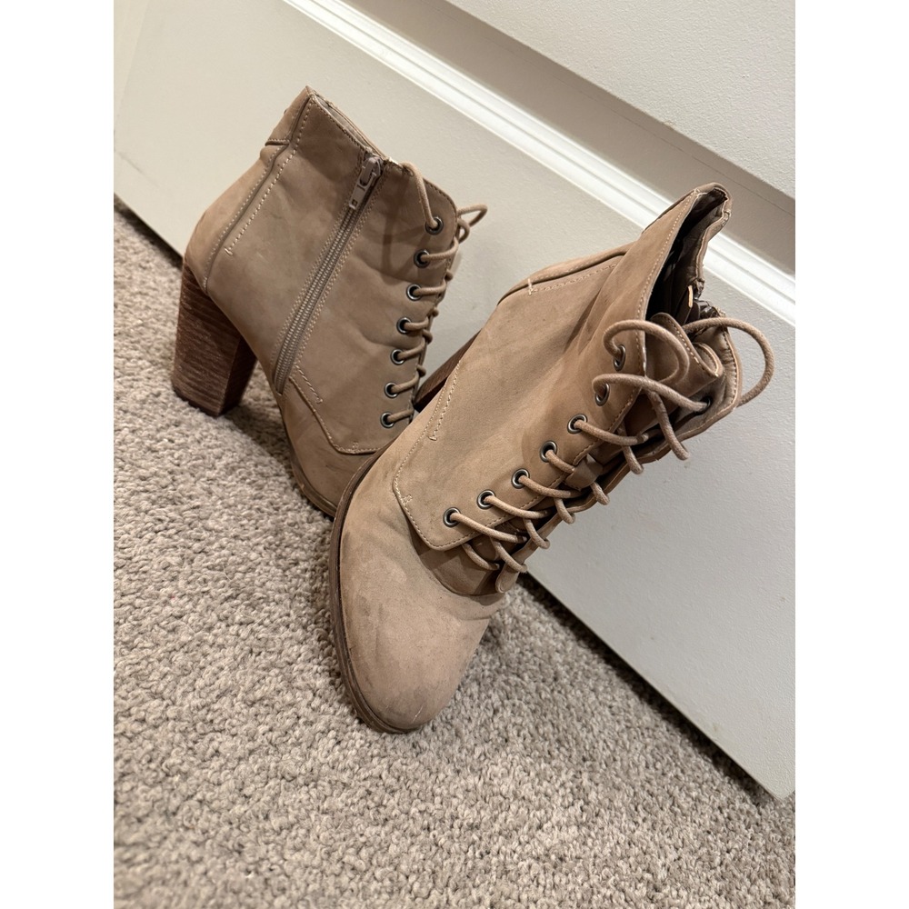 Novo Jasmina Tan Lace Up Ankle Boots Block Heel Size 8